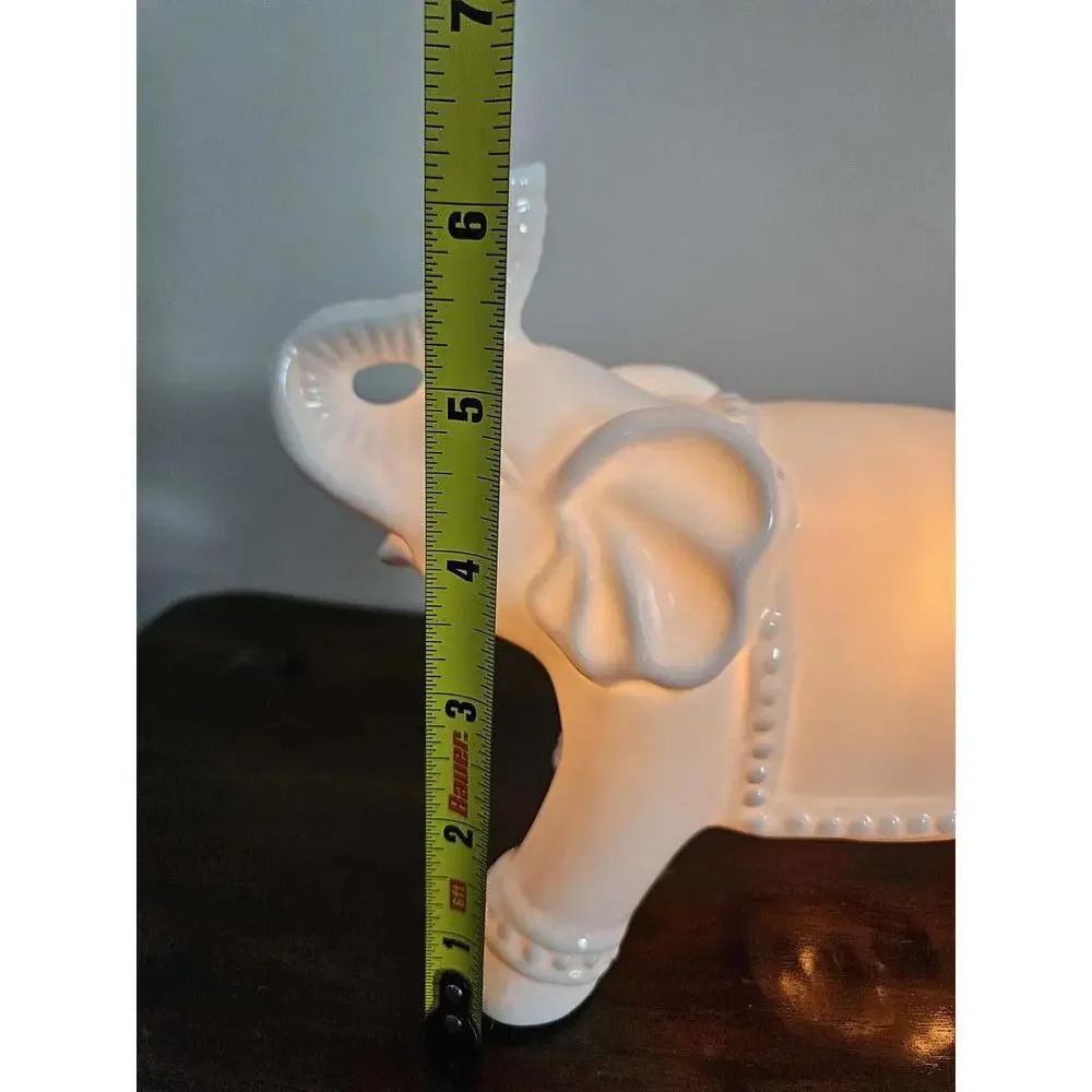 Elephant Night Light White Ceramic Nursery Lamp Boho Kids Room Decor